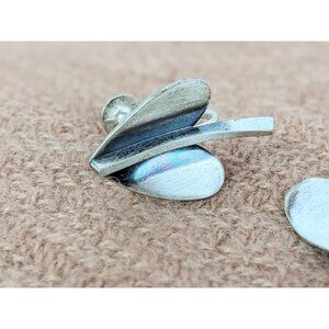 Vtg Sterling Silver Heart Shaped Earrings | Screw-back Signed Jewel Art Earrings
